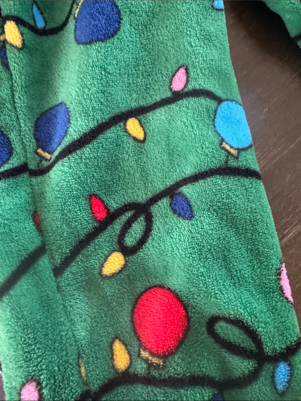 Green Holiday Lights Hooded Onesie with Red Pocket - Picture 3 of 3
